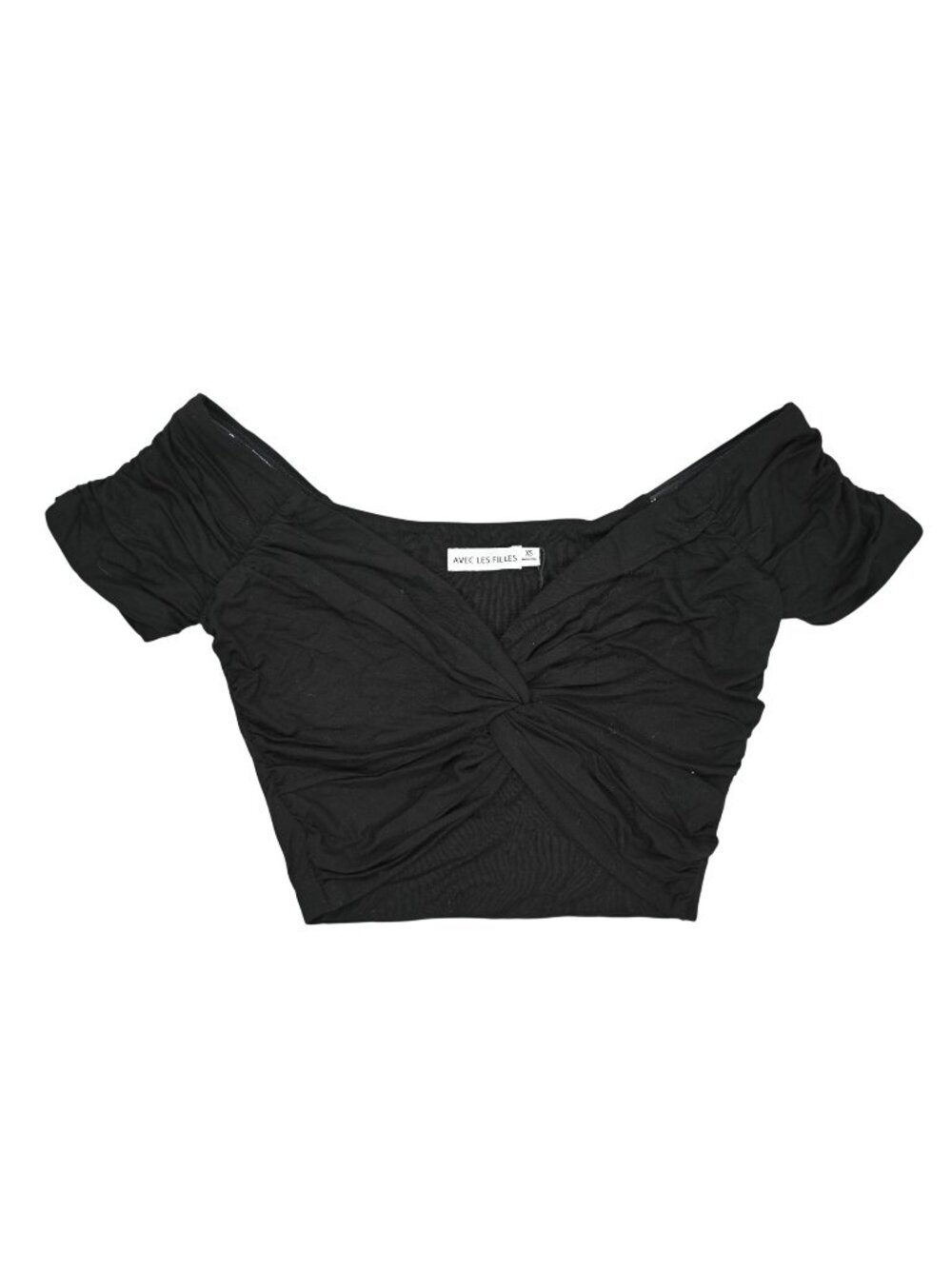 Avec Les Filles Twist Front Knit Crop Top in Black